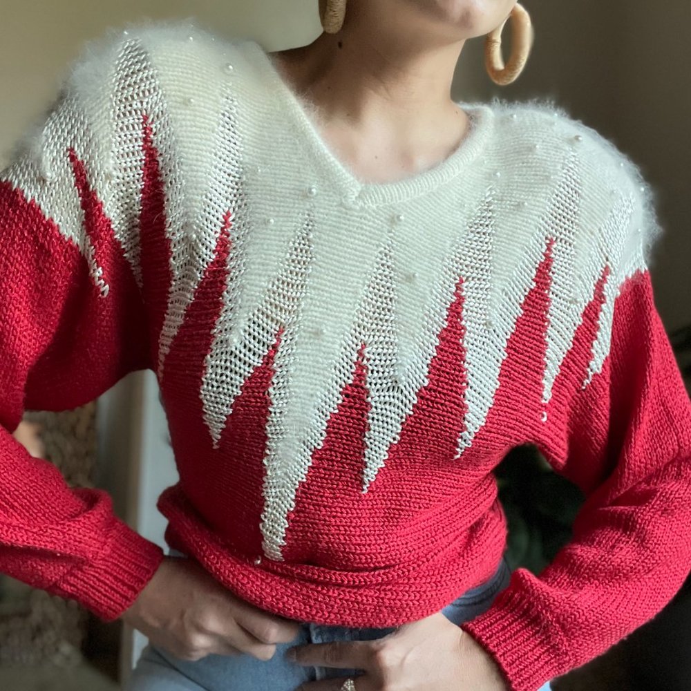 🏺SALE🏺Vintage 80s Angora Lauren Nicole Zig Zag Sweater